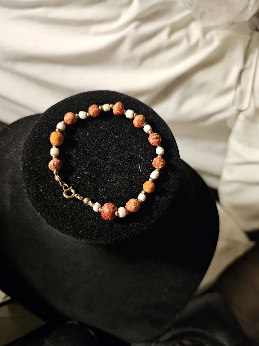 Vintage Handcrafted Vibrant Orange and Cream Beaded Bracelet